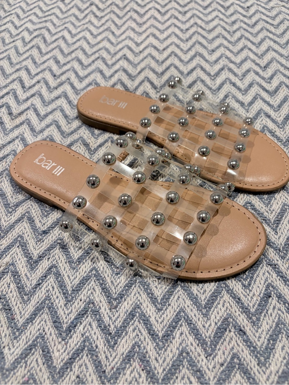 Bar III Nude Footbed Clear Studded Slide Sandals
